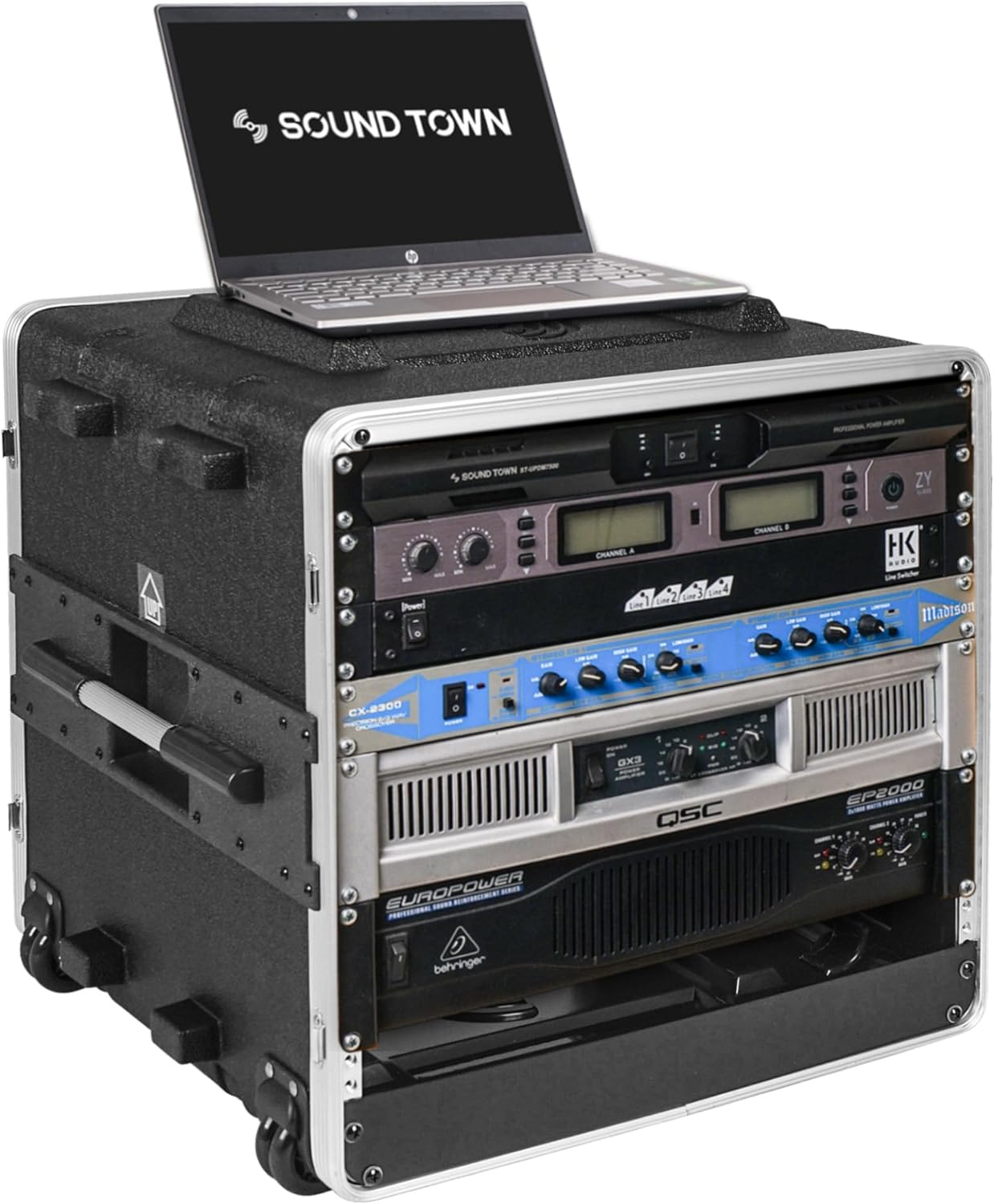 Sound Town Lightweight 10U PA DJ Rack Case for Easy Transport