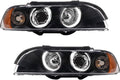 TRQ 2 Piece Headlight Assembly Set Performance LED Halo Rings - Clear