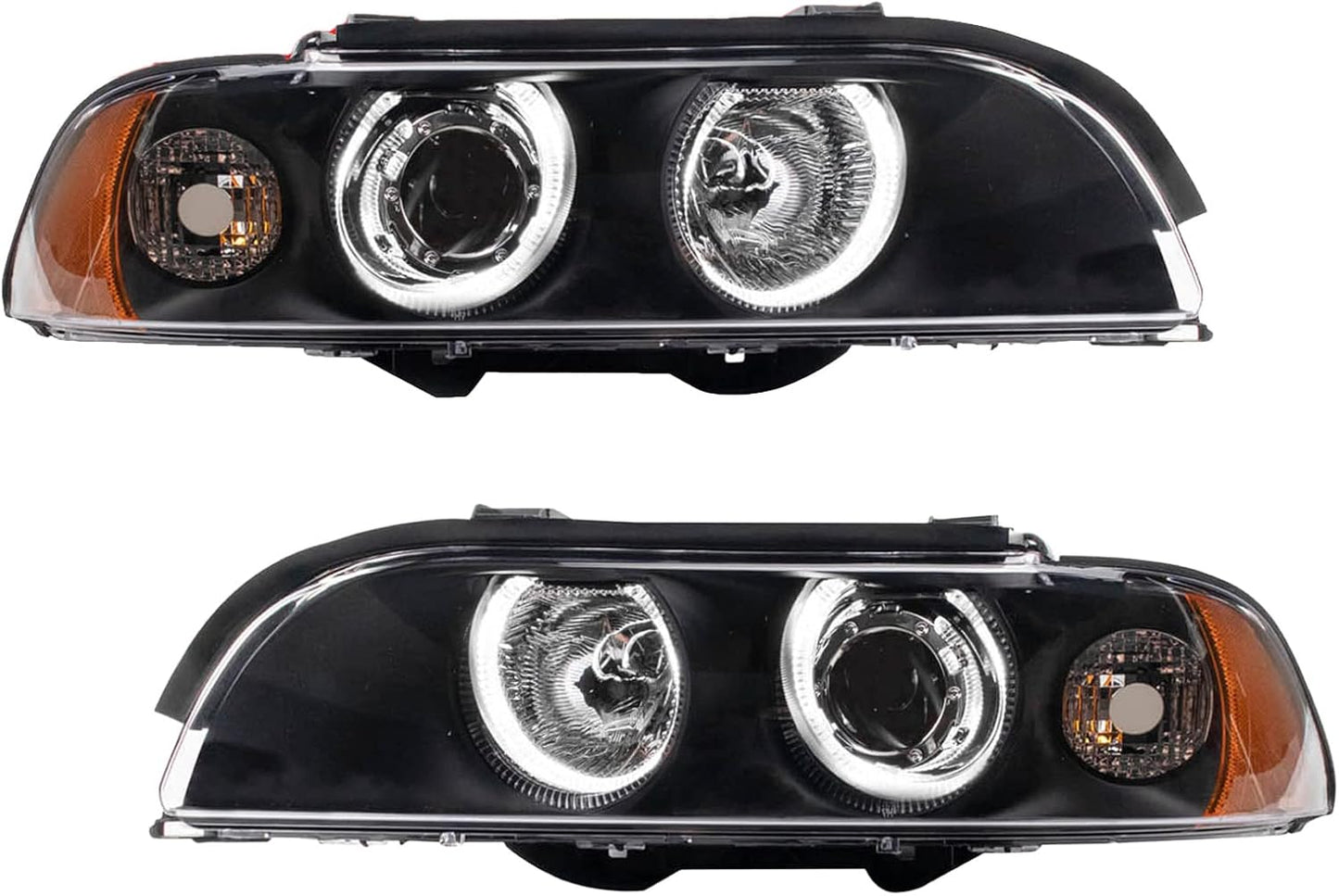 TRQ 2 Piece Headlight Assembly Set with LED Halo Rings for BMW