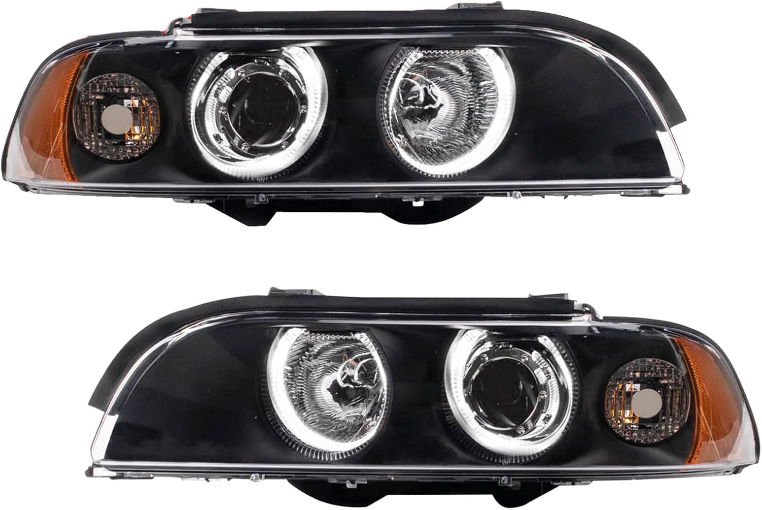 TRQ 2 Piece Headlight Assembly Set with LED Halo Rings for BMW