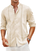 COOFANDY Men's Cuban Guayabera Long Sleeve Shirt - Lightweight Linen