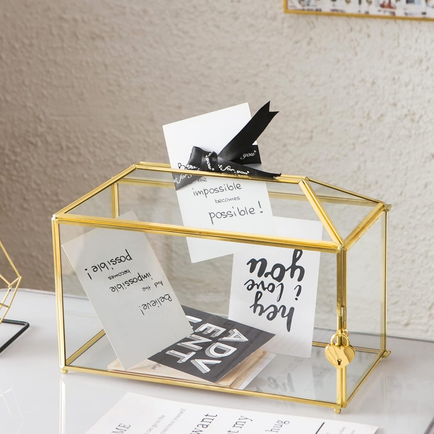 Elegant Glass Wedding Card Box with Lock for Special Occasions