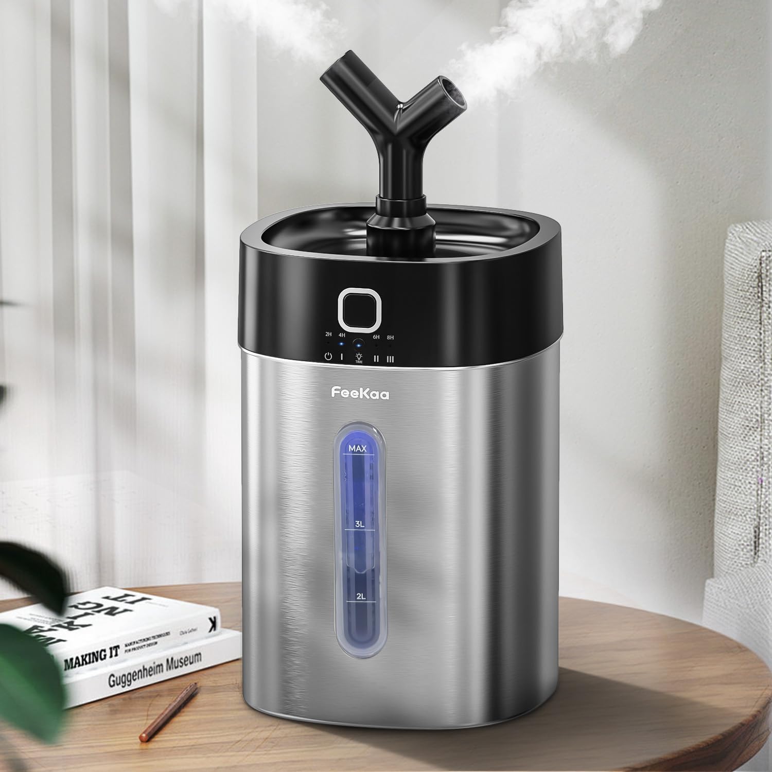 Feekaa Stainless Steel Humidifier for Large Rooms, 4L Capacity