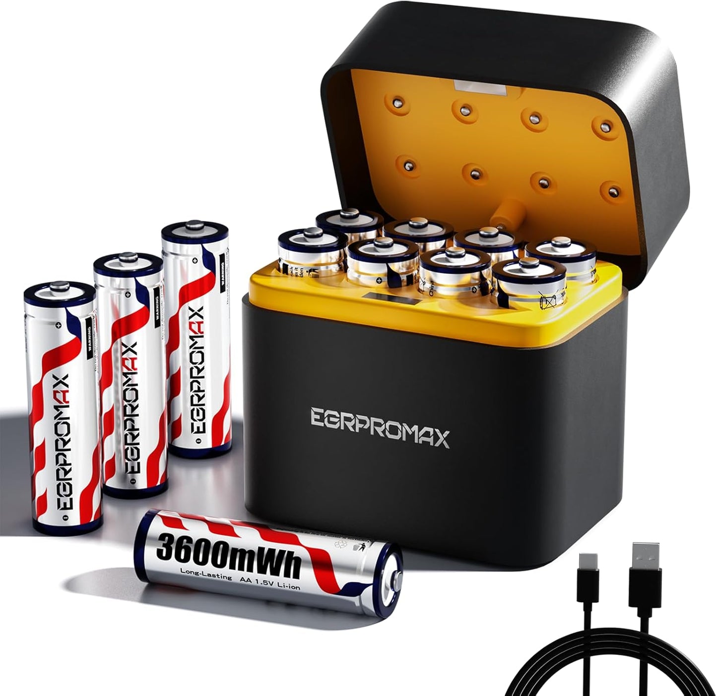 Rechargeable AA Lithium Batteries 12 Pack with Fast Charger