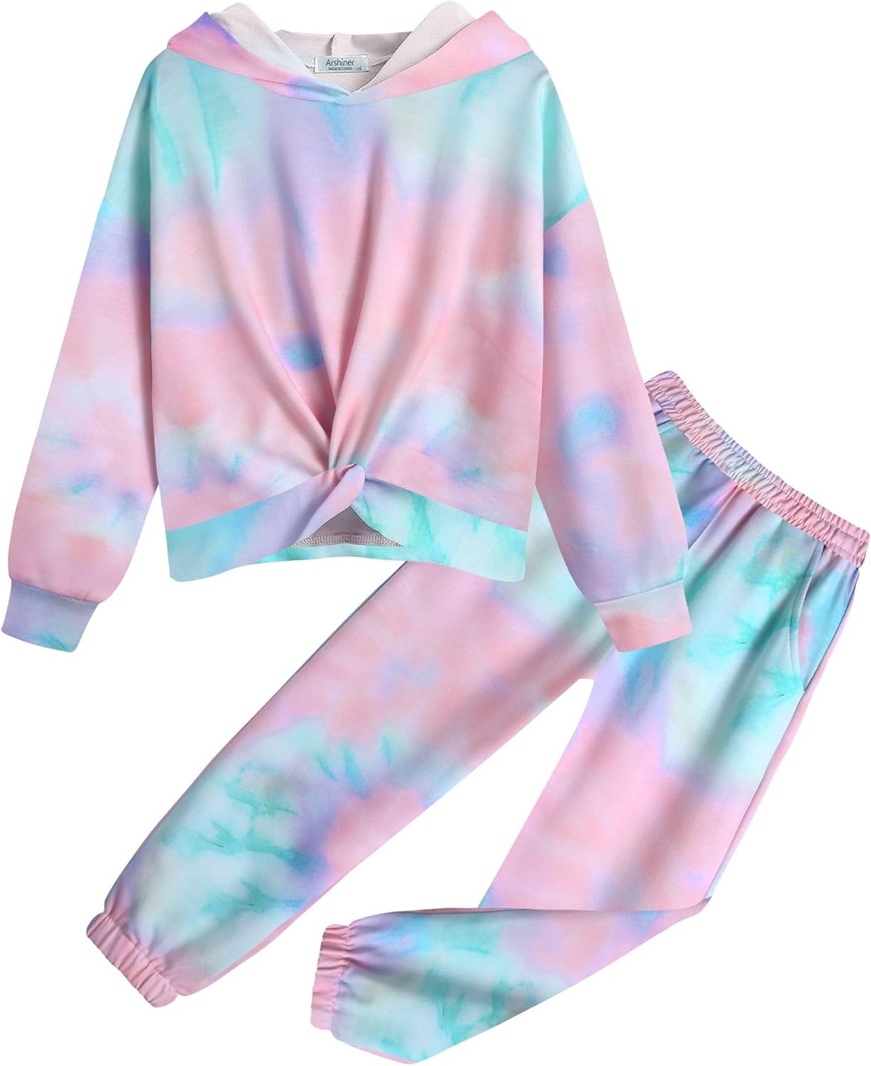 Arshiner Girl's 2 Piece Tie-dye Twist Front Pullover Set