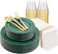 Green and Gold Plastic Plates Set - 175PCS Party FLOWERCAT
