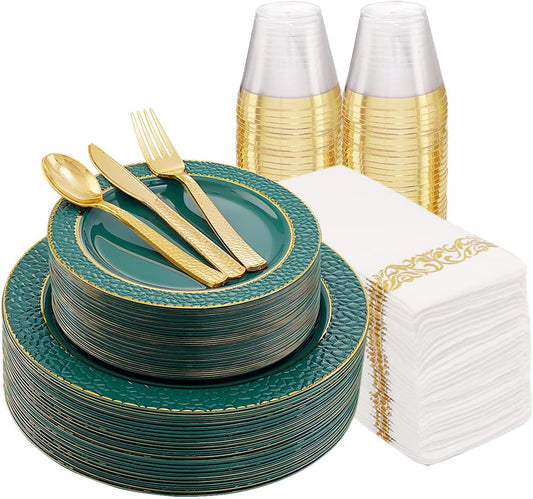 Elegant Green and Gold Plastic Plates for Any Celebration