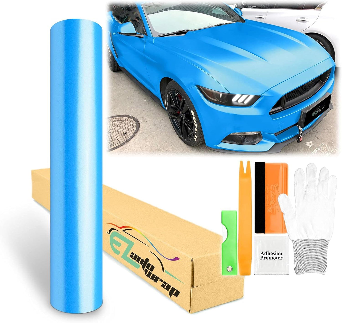 60inx360in Azure Blue Matte Metallic Vinyl Wrap for Cars