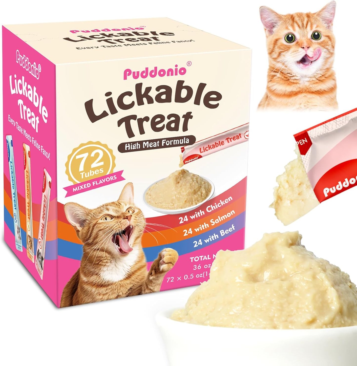 High-Meat Lickable Cat Treats, Grain Free, All-Natural Puree