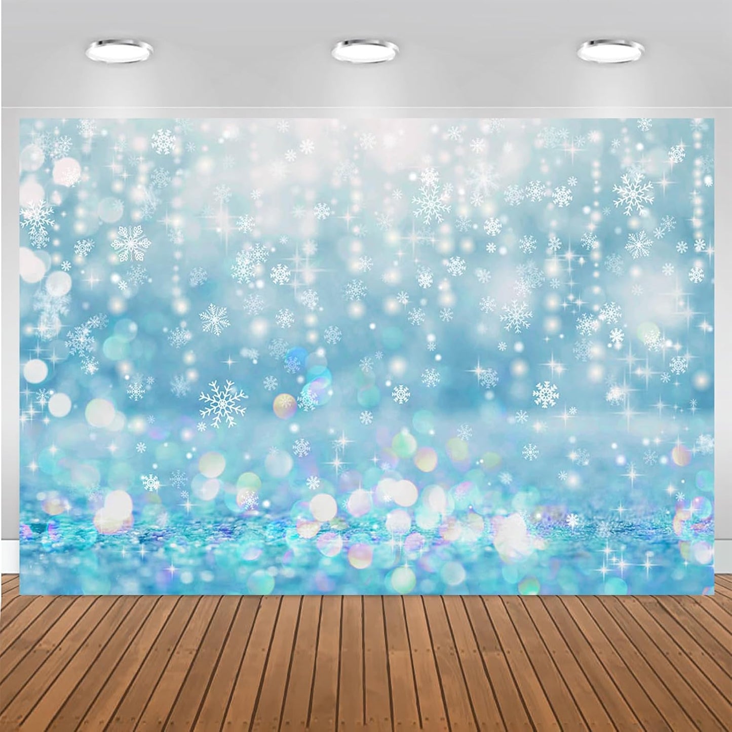 Mocsicka Winter Wonderland Snowflake Bokeh Backdrop for Kids