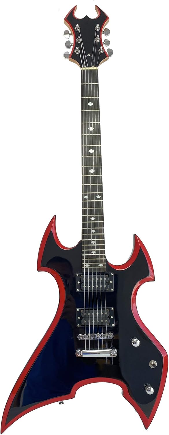 EDM Full Size Heavy Metal Electric Guitar, Solid Wood Body, Black/Red