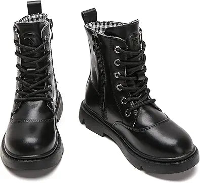 DADAWEN Boys Girls Waterproof Glitter Mid Calf Combat Boots