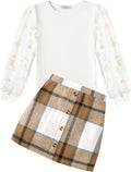 Arshiner Girl's Corduroy Skirt Set and Rib Knit Top - Cute Everyday