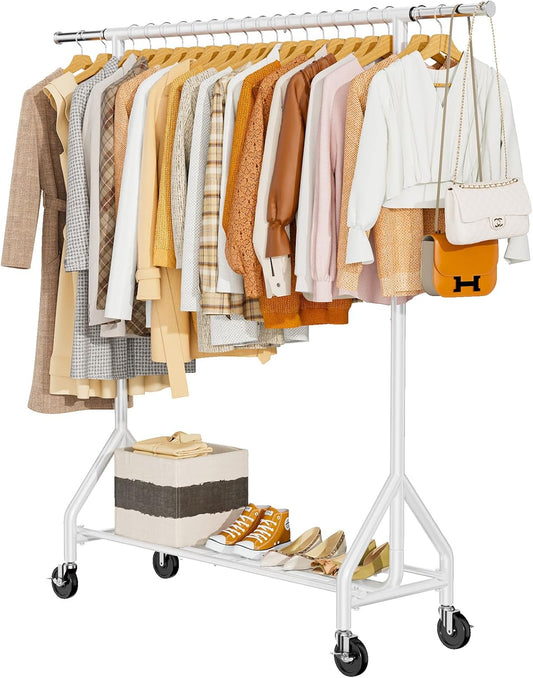 Heavy Duty Clothes Rack for 450 LBS with Sturdy Wheels & Shelves