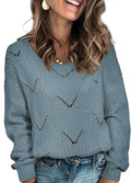 Womens Hollow Cable Knit Crewneck Sweater - Soft Loose Fit