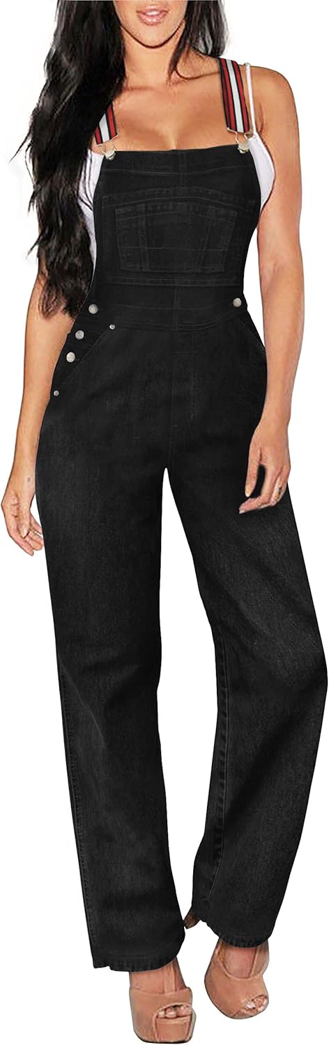 Hybrid & Company Womens Super Comfy Stretch Denim Jumpsuit Pants