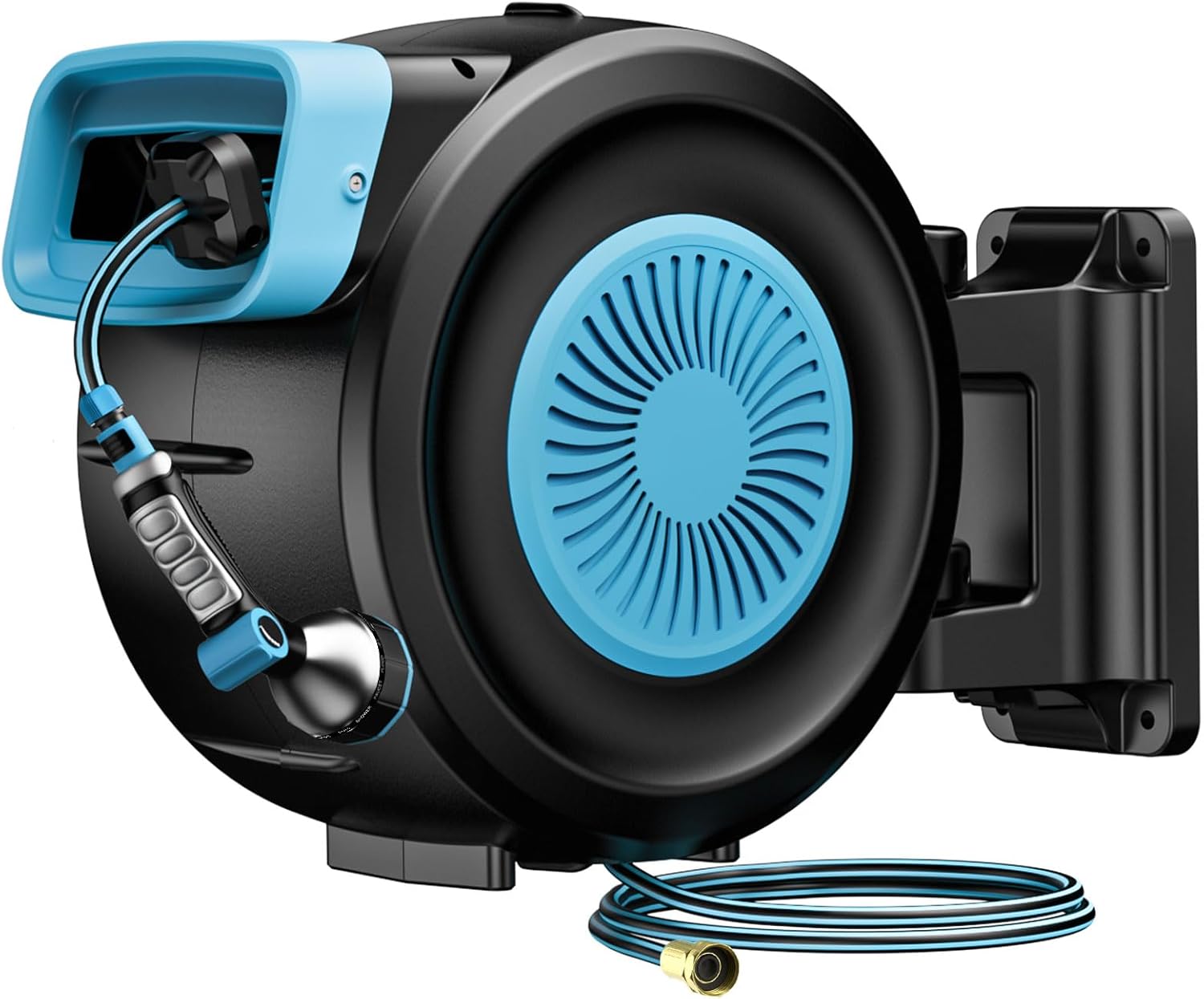 Retractable Garden Hose Reel with 9-Pattern Nozzle and 65FT Hose