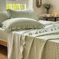 Sage Green Gingham Ruffle Full Sheet Set - Cozy Farmhouse Style