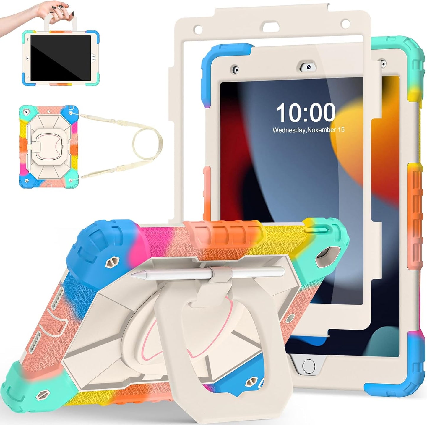 iPad 9th 8th 7th Generation Case with Screen Protector and Stand