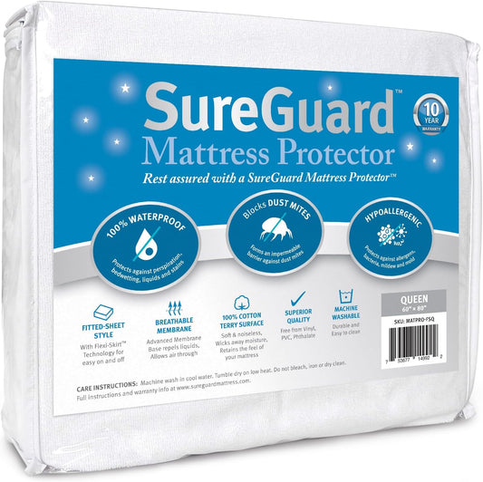 SureGuard Queen Size Mattress Protector - 100% Waterproof Cover