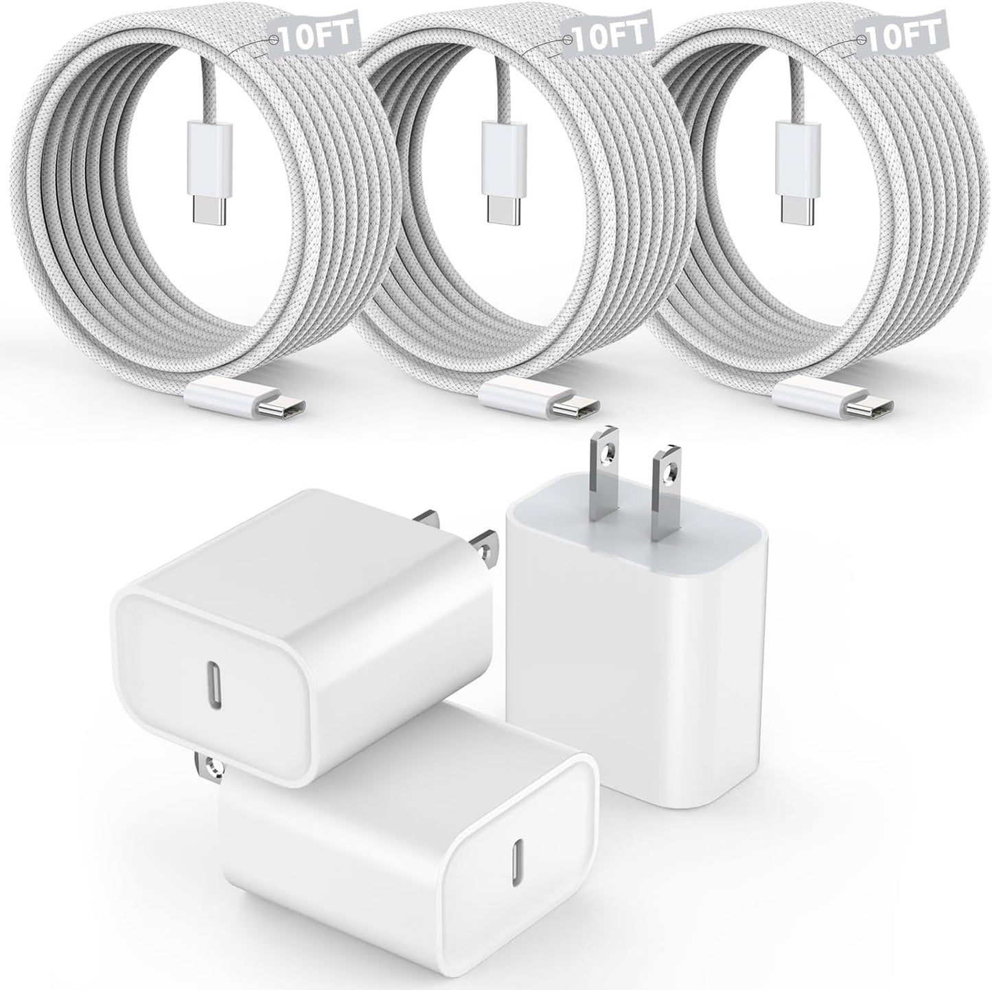3 Pack 10FT Fast Charging Cable Set for iPhone - Nuinno