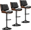 Swivel Bar Stools Set of 3 - Adjustable Bentwood PU Leather Counter