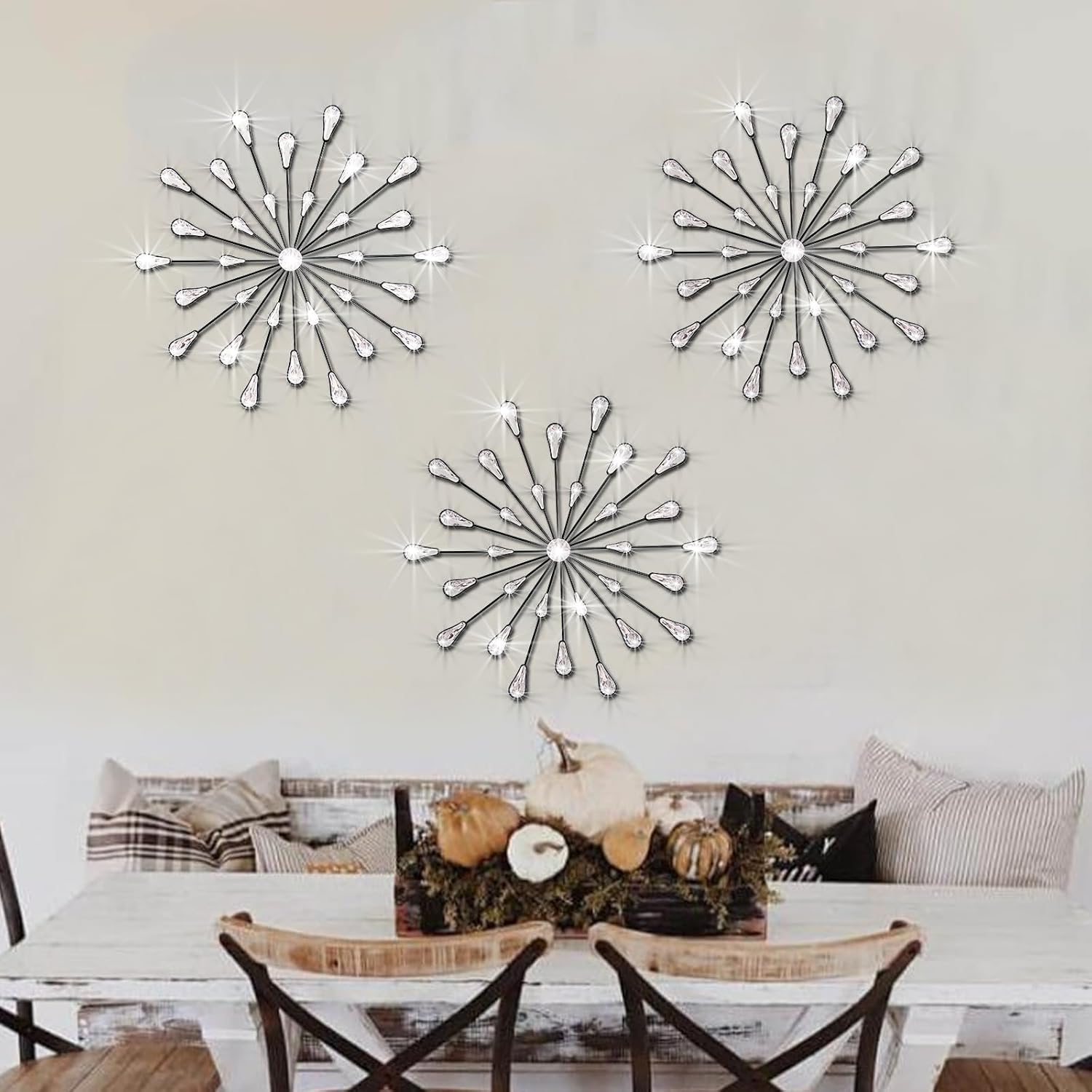 Stunning Black Metal Jeweled Wall Art Set for Home Decor