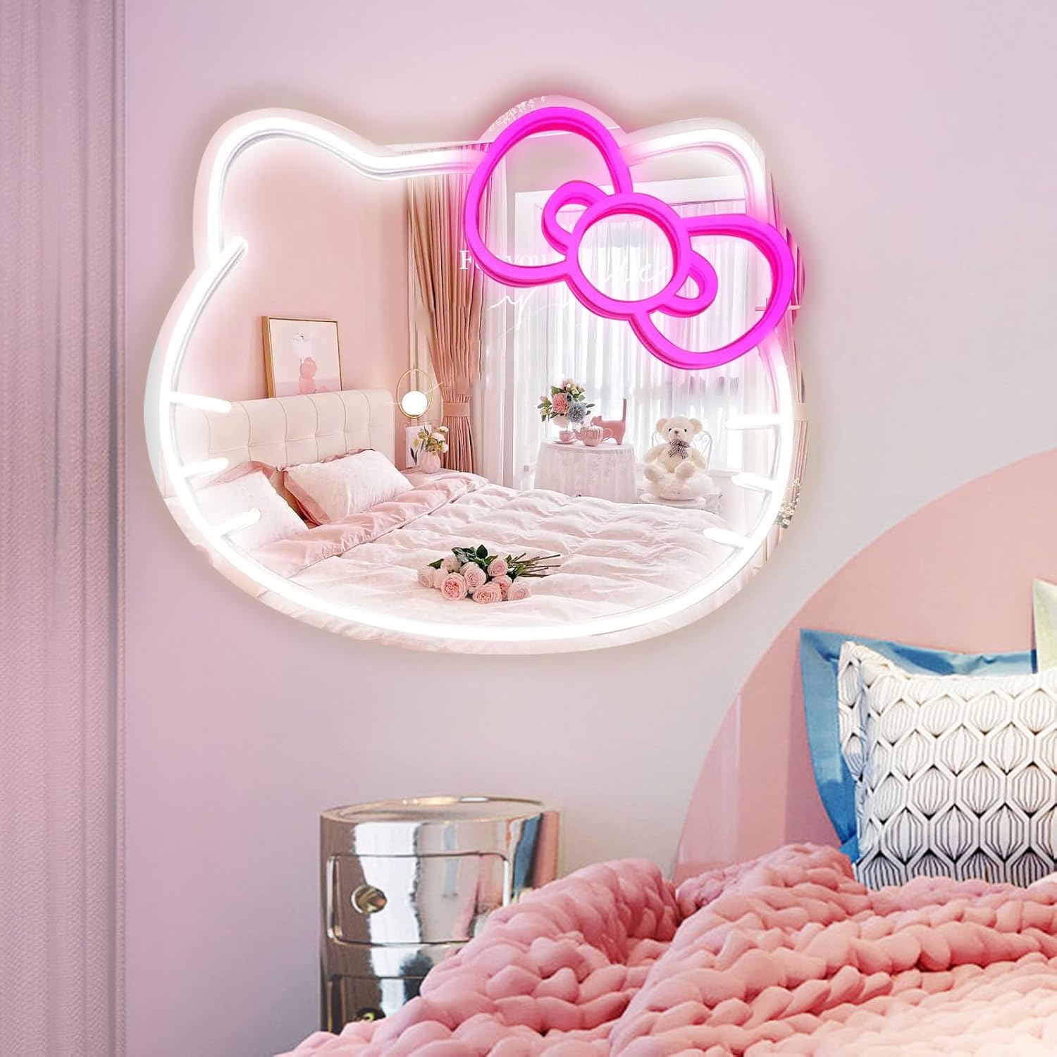 Anime Hello Kitty Mirror with Light for Wall Decor and Makeup