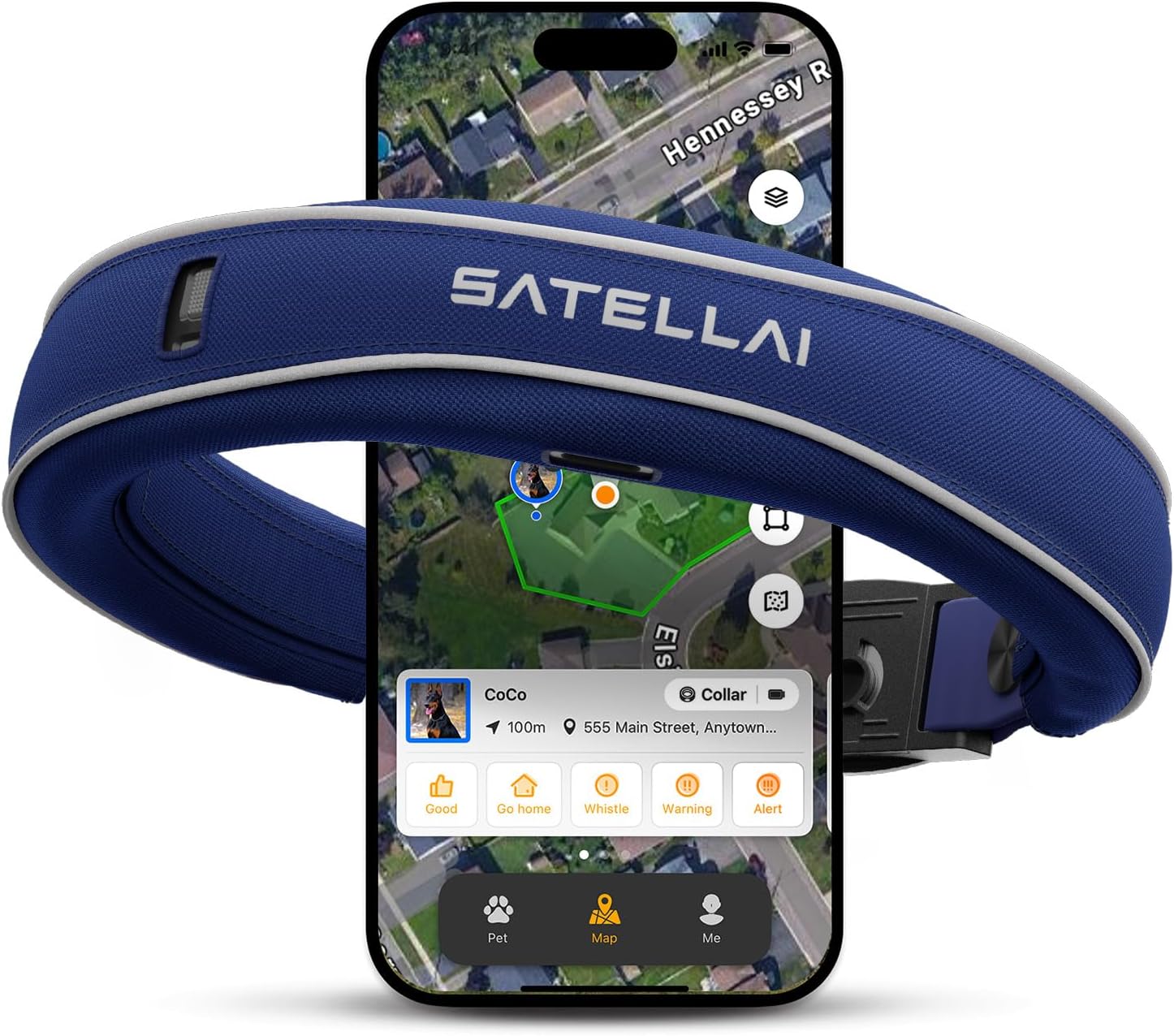 SATELLAI GPS Dog Collar with AI Analysis for Medium & Large Dogs