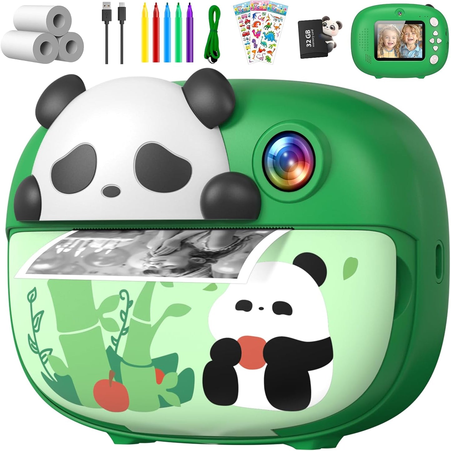 Panda Kids Camera Instant Print Photo for Ages 3-12, Green