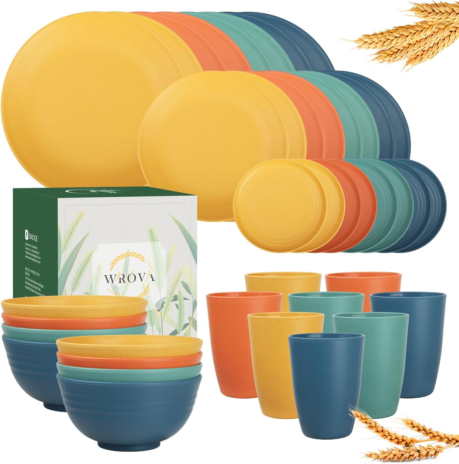40Pack Unbreakable Wheat Straw Dinnerware Sets for Kids