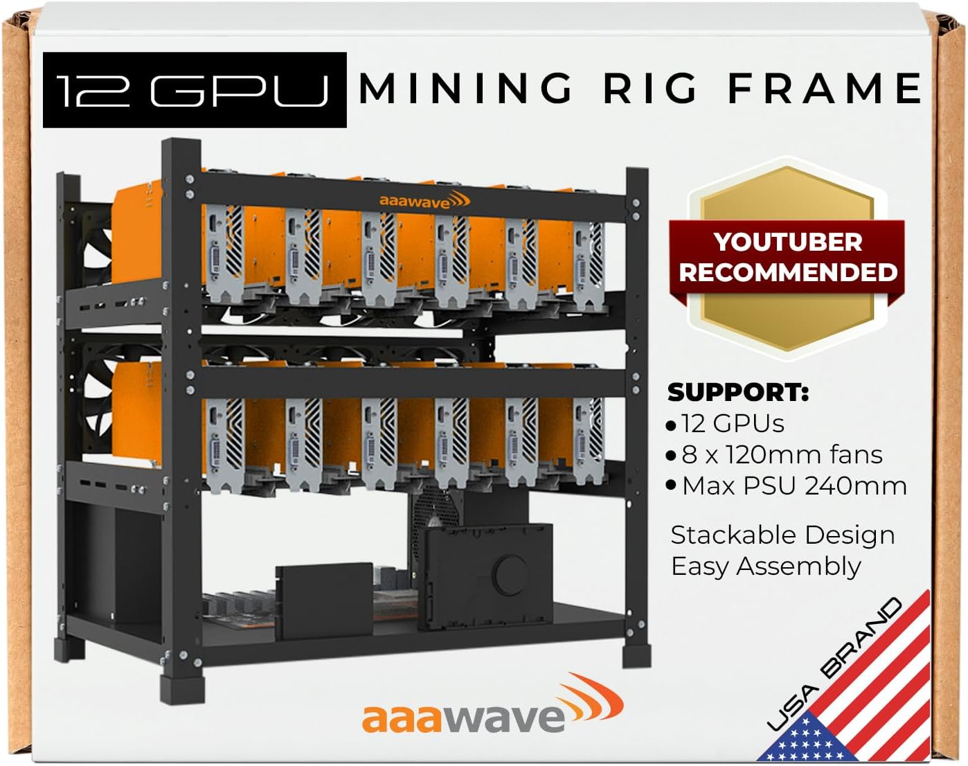 12GPU Mining Rig Frame AAAwave - Stackable & Durable