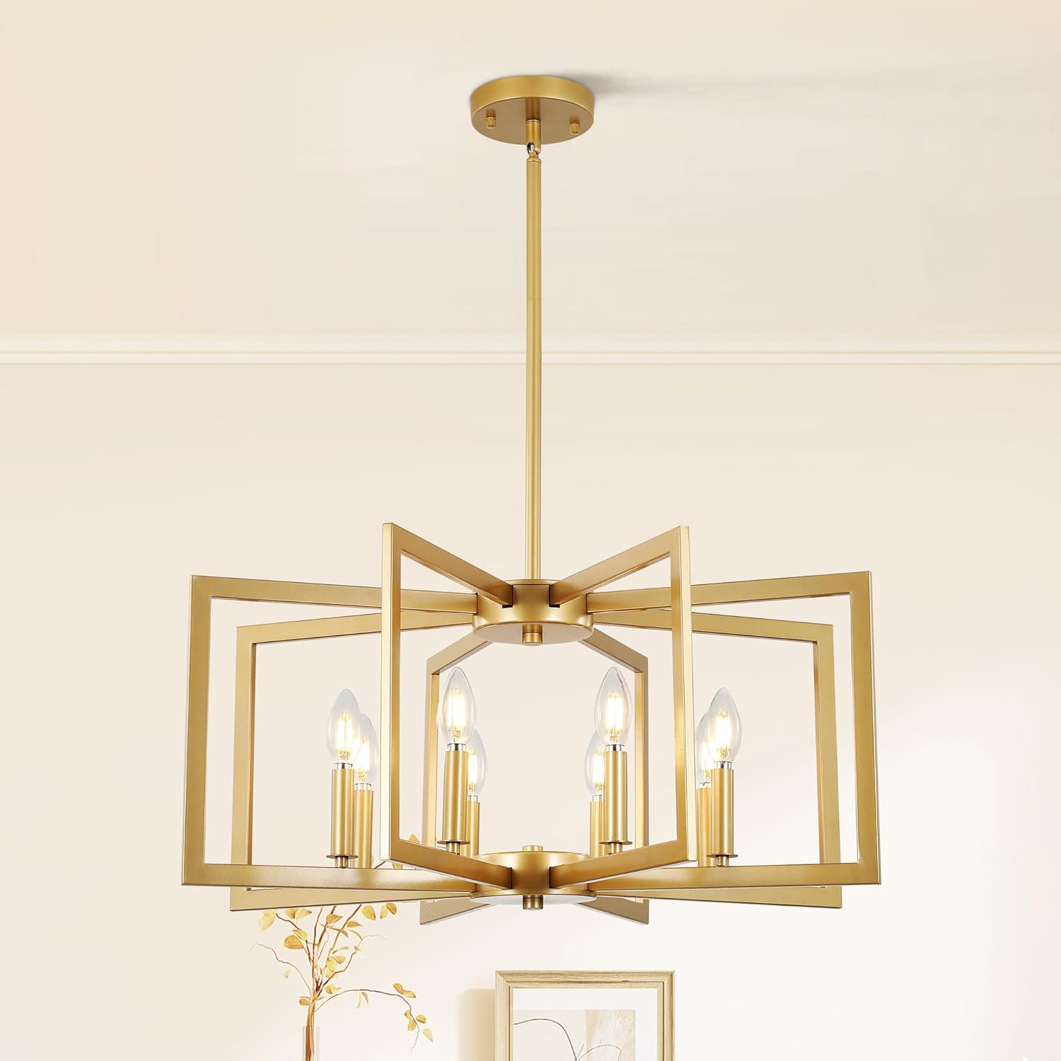 8-Light Modern Farmhouse Gold Geometric Chandelier for Home