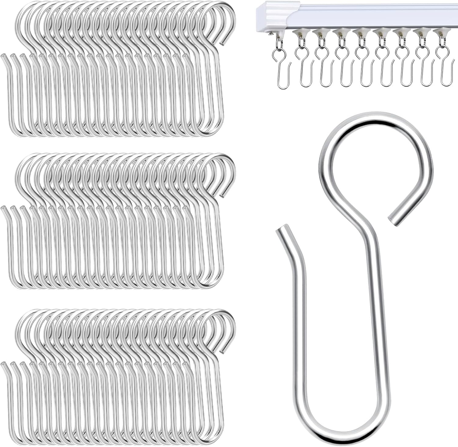 60Pcs S-Shaped Curtain Hooks for Smooth Drape