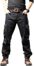 Yeokou Men's Casual Loose Hip Hop Denim Cargo Jeans - Baggy Work Style
