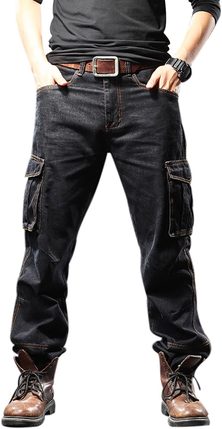 Yeokou Men's Casual Loose Hip Hop Denim Work Pants with Pockets