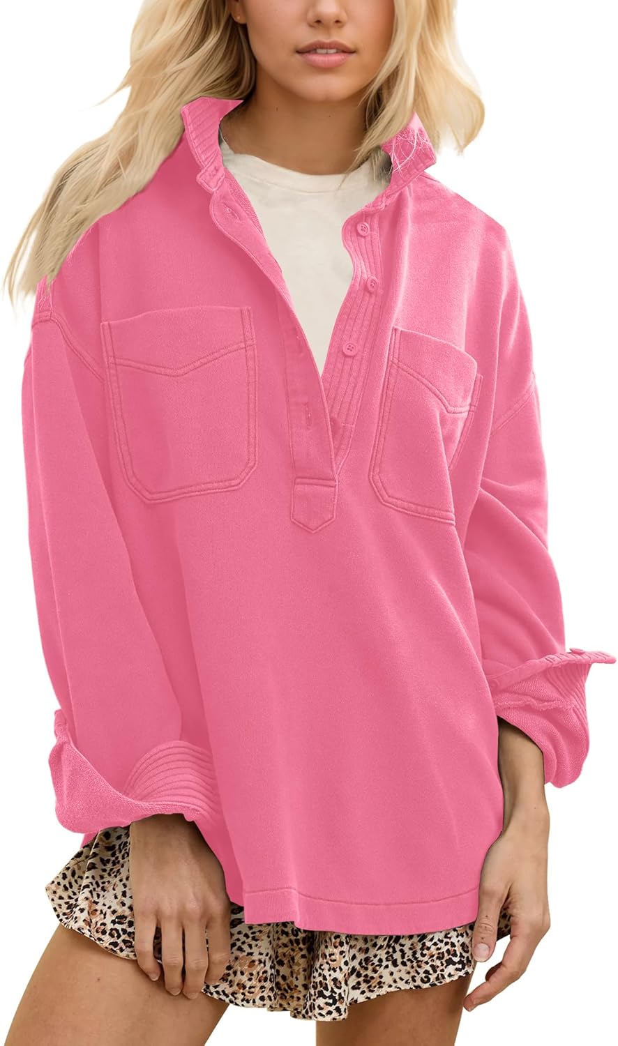 Locachy Women's Casual Oversized Polo Neck Sweatshirt for All