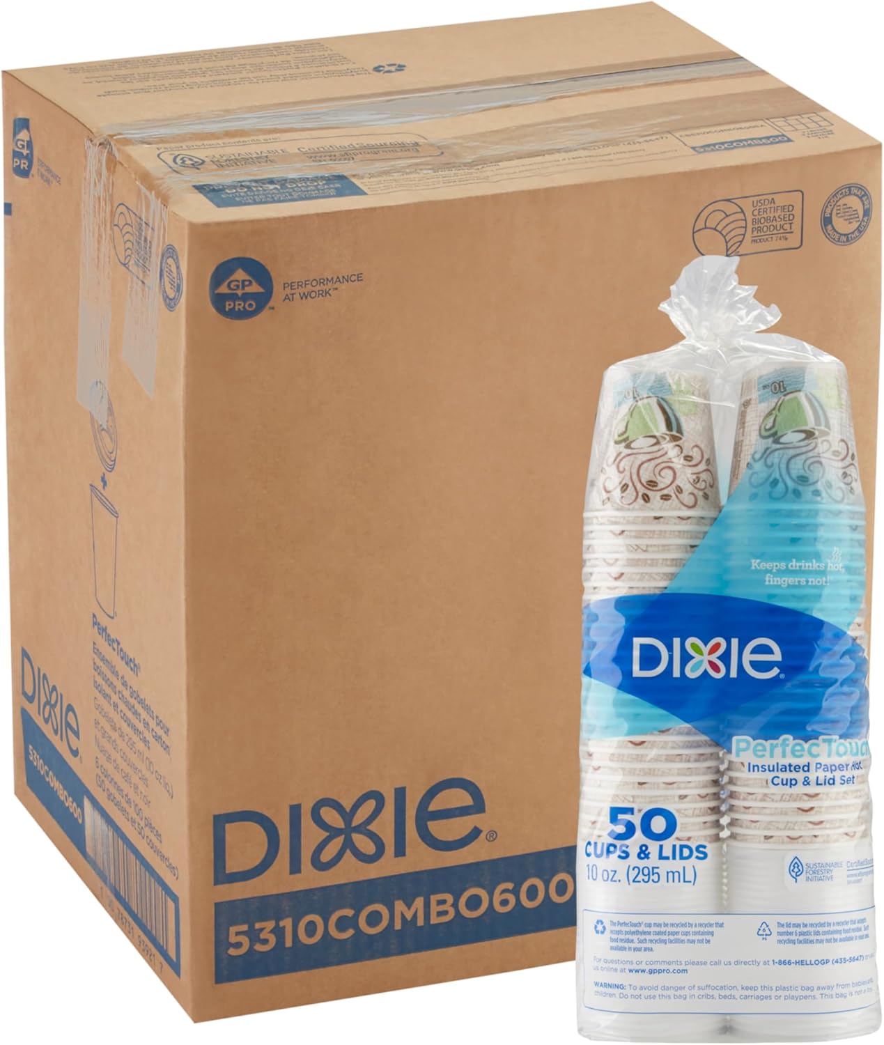 Dixie PerfecTouch 10 oz Paper Coffee Cups and Lids for All Drinks