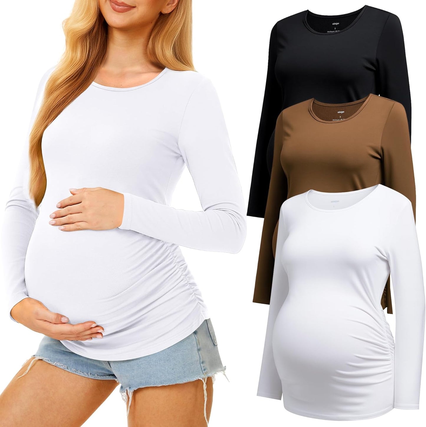 Maternity Shirts Long Sleeve Pregnancy Top for Women - 3 Pack
