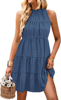 KIRUNDO Womens Halter Sundress Mini Babydoll Tiered Pleated - Summer