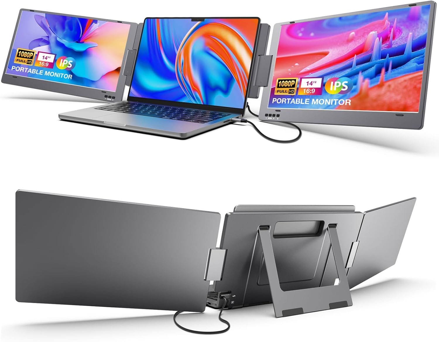 KYY 14'' FHD USB-C Portable Monitor - Triple Screen Display