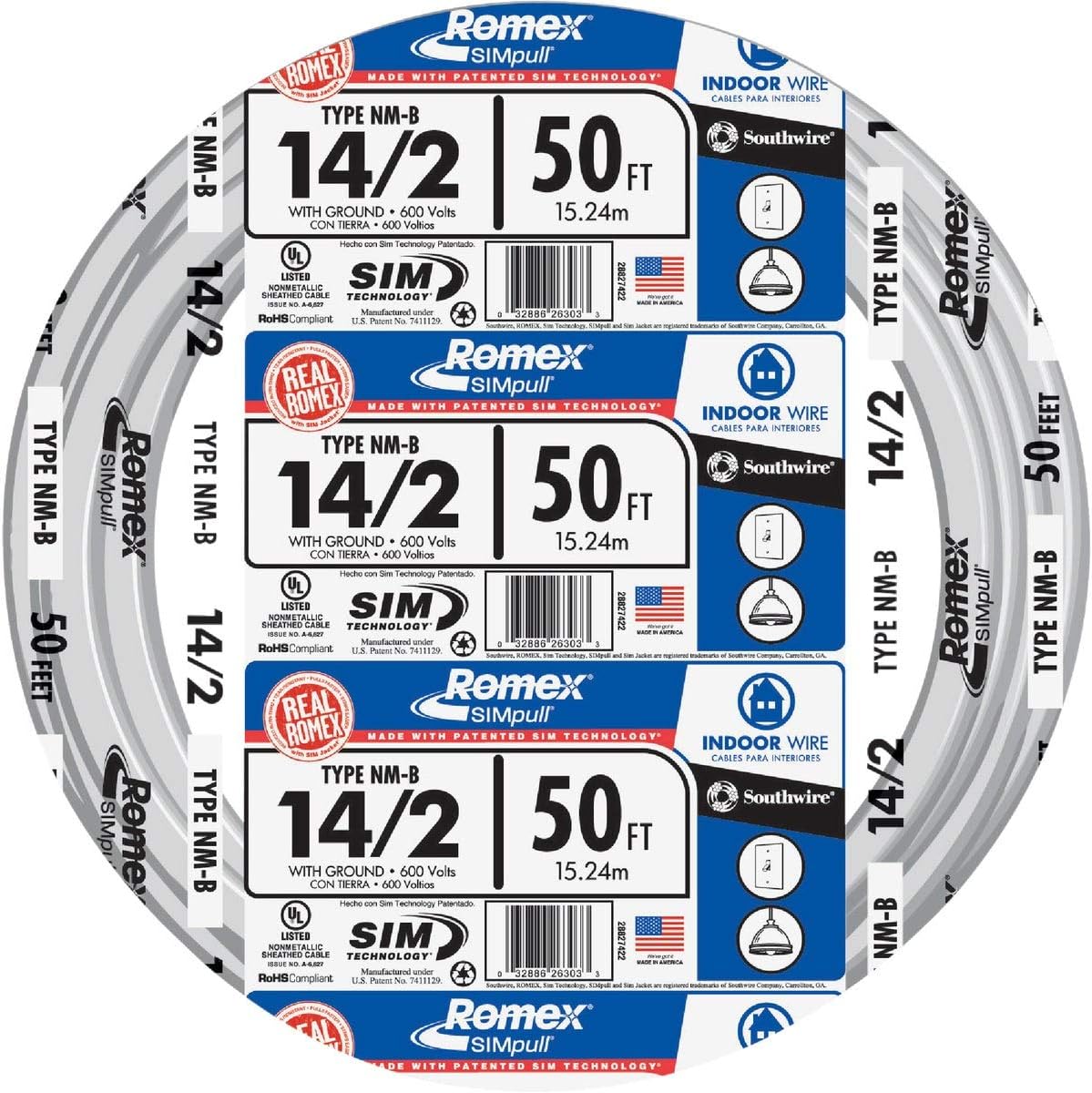 Southwire 50ft 14/2 with Ground Romex Indoor Electrical Wire