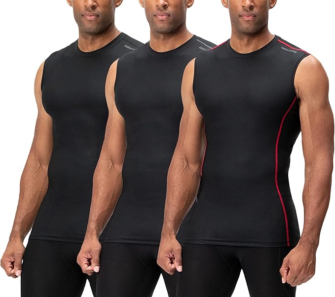 DEVOPS 3 Pack Men's Athletic Compression Shirts for Performance