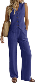 Women's 2 Piece Linen Vest and Wide Leg Pants Set (Style G3WR)
