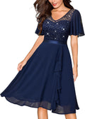 Miusol Women's Sequin Lace V Neck Ruffle Cocktail Dress