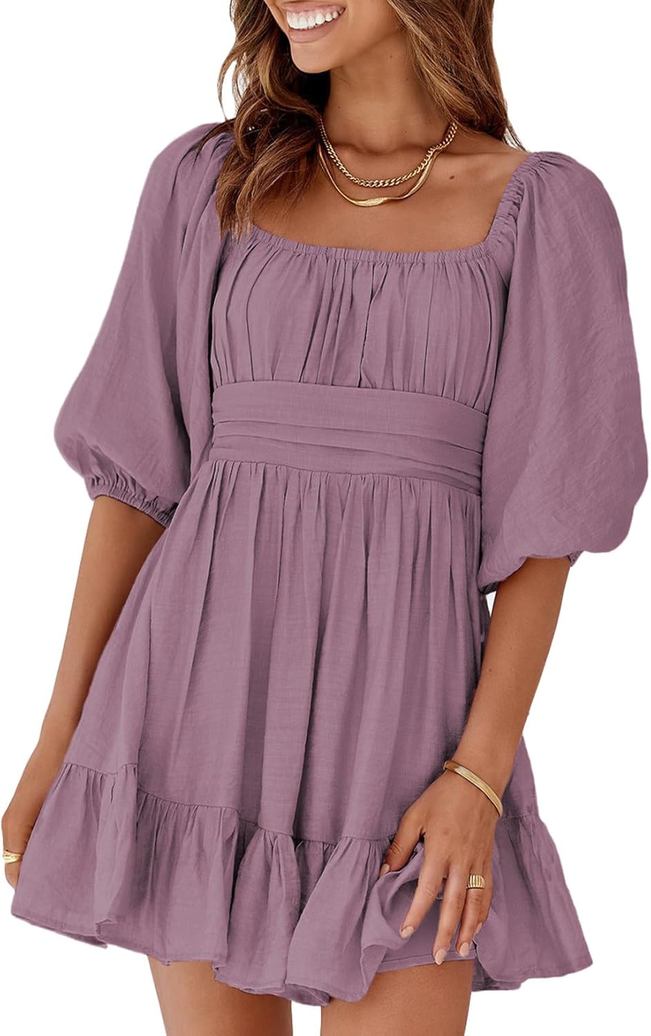 Dokotoo Womens Summer Dresses Square Neck Tie Back Casual Style