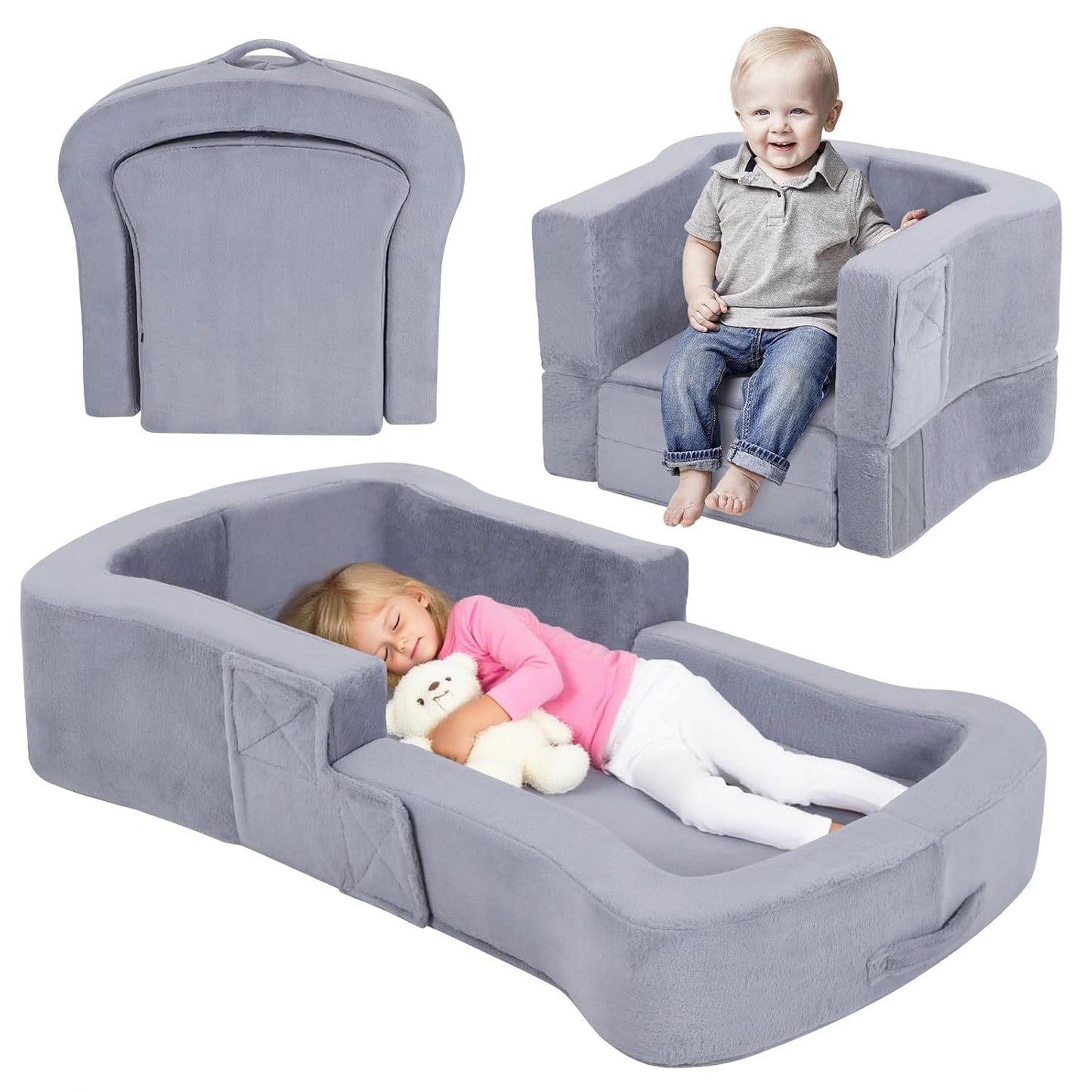 Toddler Travel Bed Portable 2-in-1 Foldable Sofa Chair for Kids