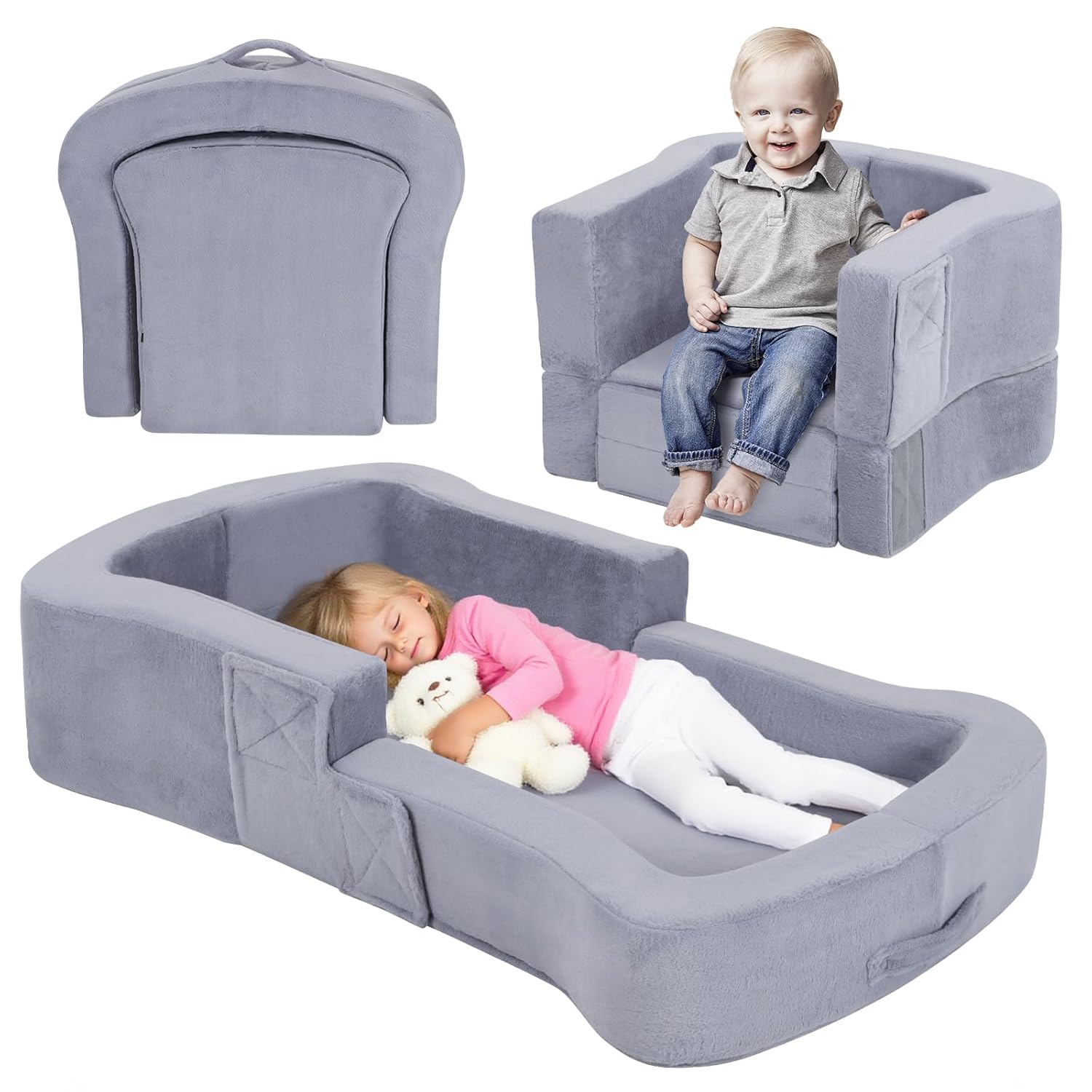 Toddler Travel Bed Portable 2-in-1 Foldable Sofa Chair for Kids