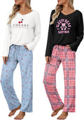 Ekouaer Womens 2 Pack Pajama Set Long Sleeve V Neck Pajamas - Soft up