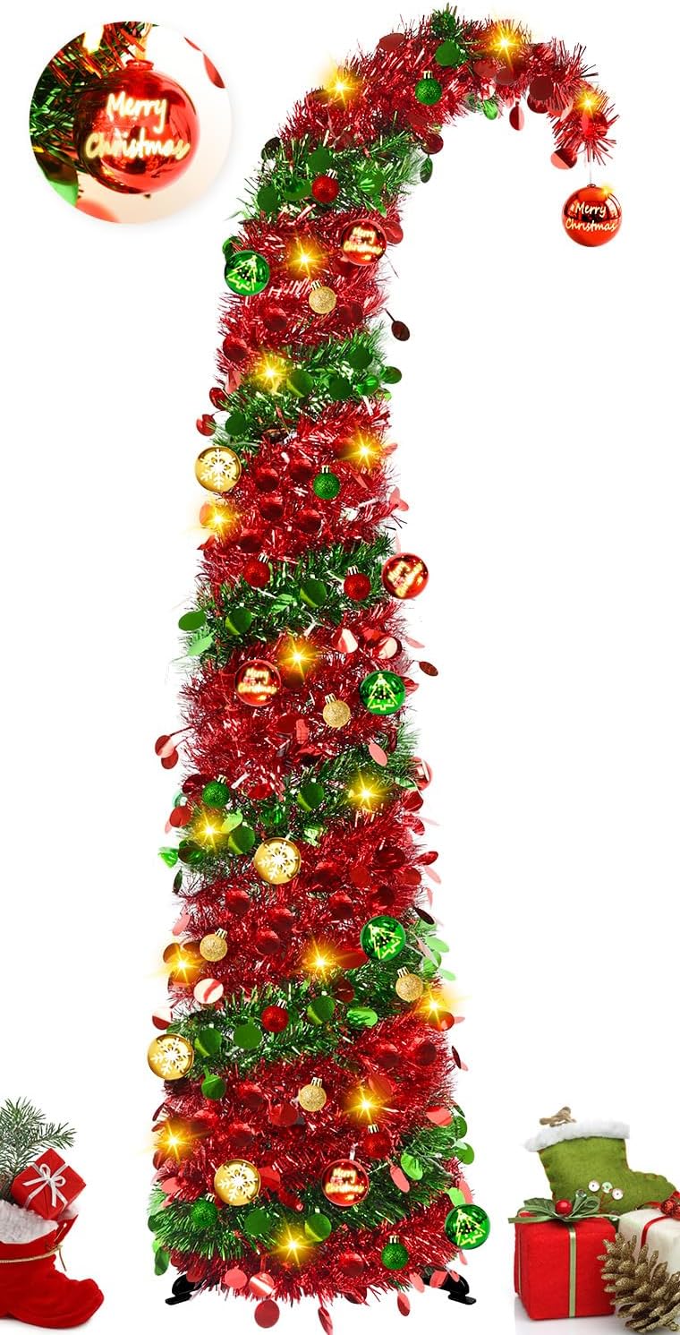 Whimsical 5FT Christmas Tree with Ball String Lights for Decor